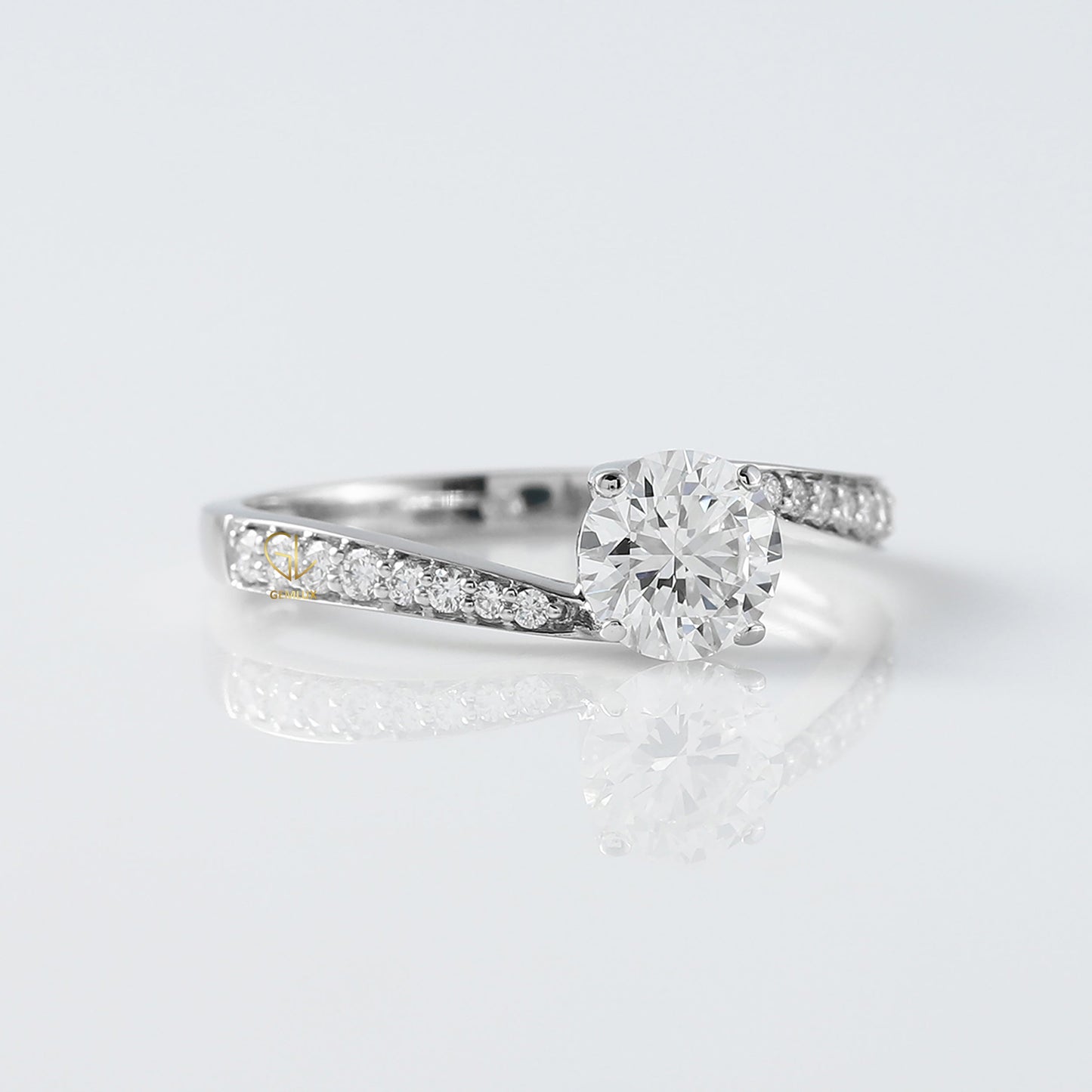 IGI certified Round Diamond Bypass Engagement Ring