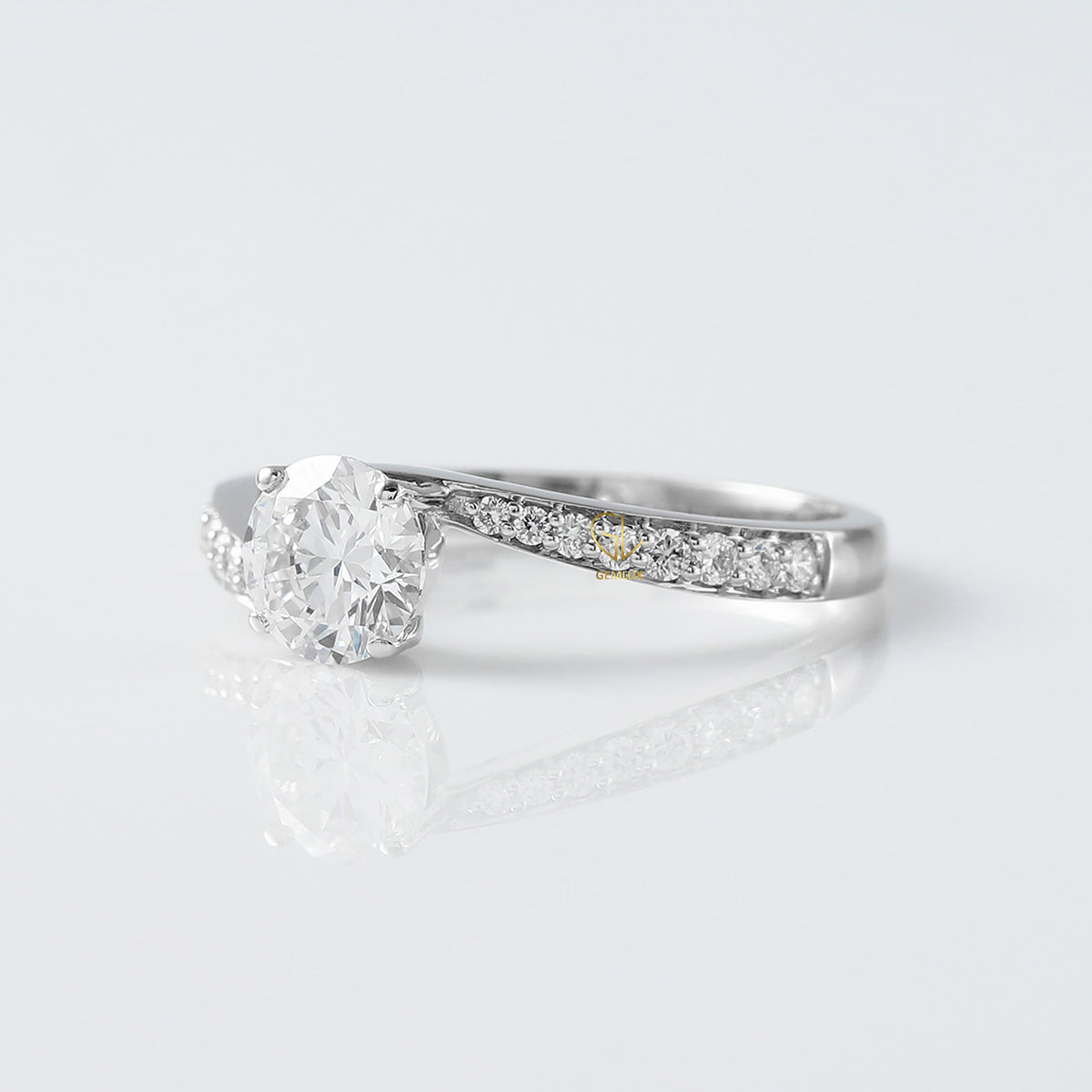 Round Cut Moissanite Bypass Engagement Ring