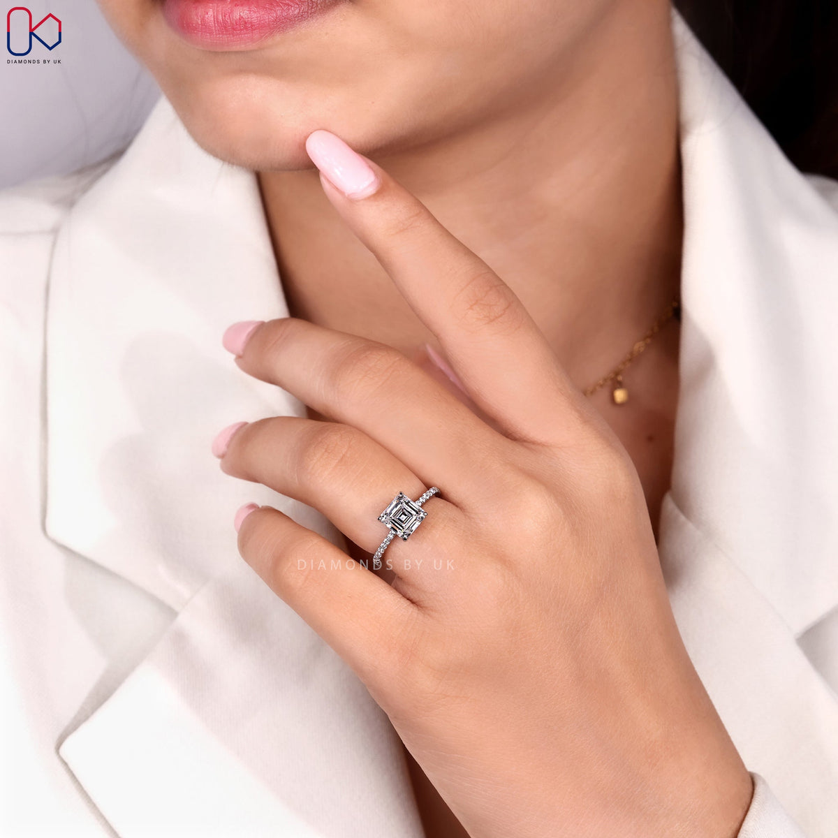 Asscher Diamond Engagement Ring in Pave Setting