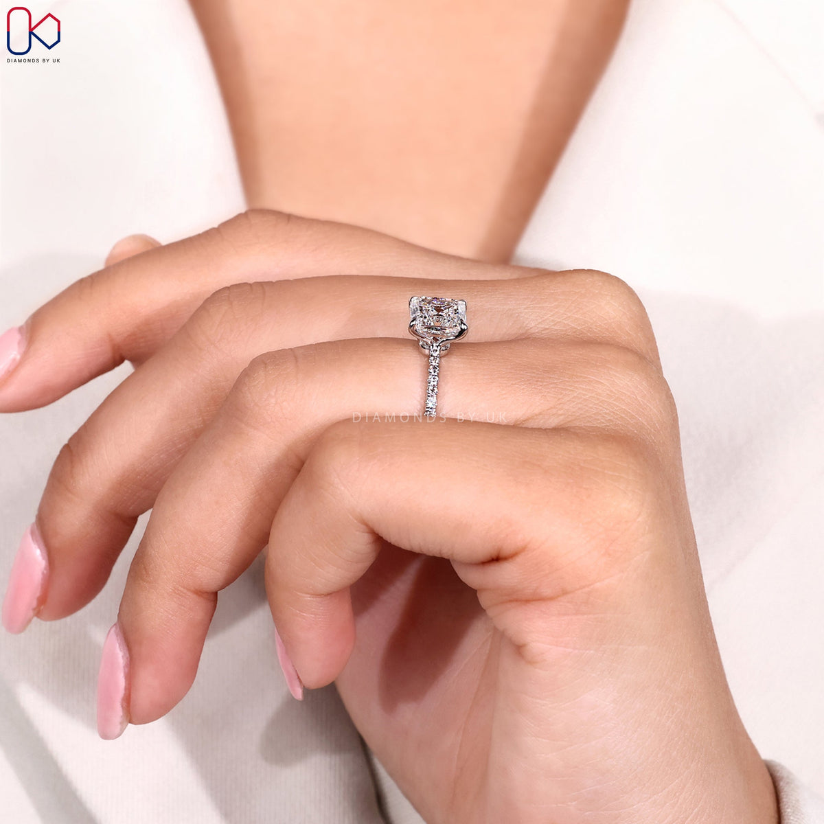 Asscher Diamond Engagement Ring in Pave Setting
