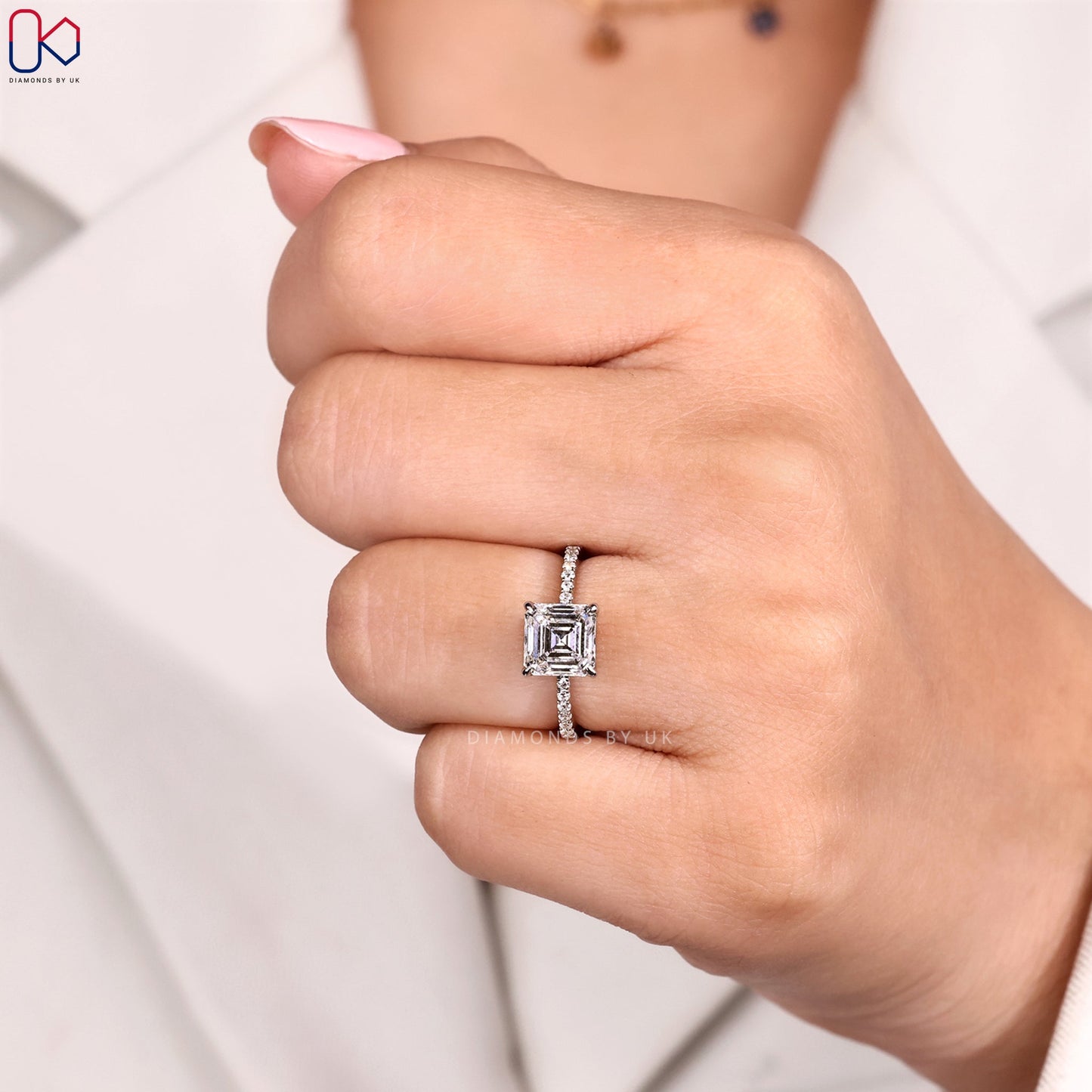 Asscher Diamond Engagement Ring in Pave Setting