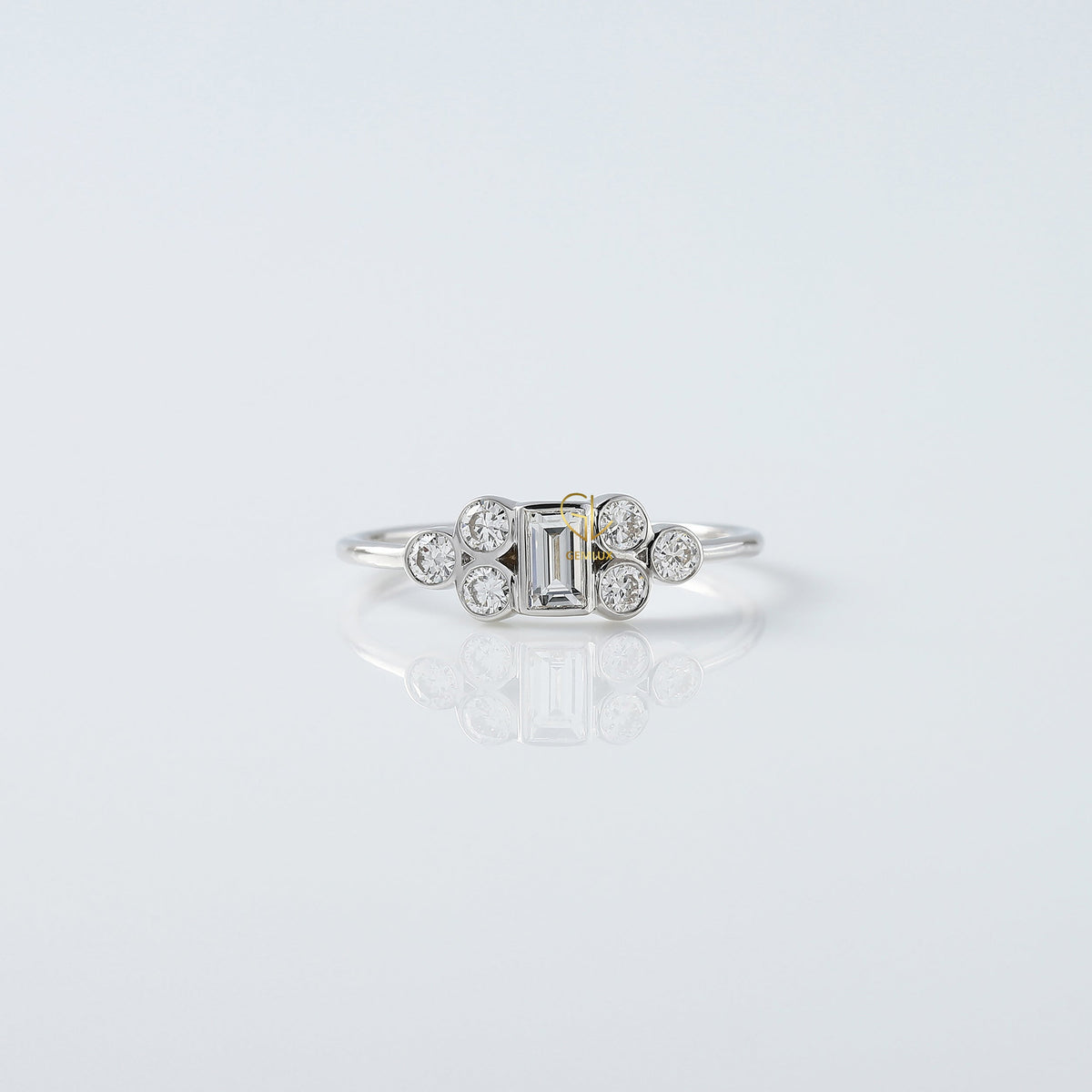 Emerald Cut Bezel Set Cluster Diamond Ring