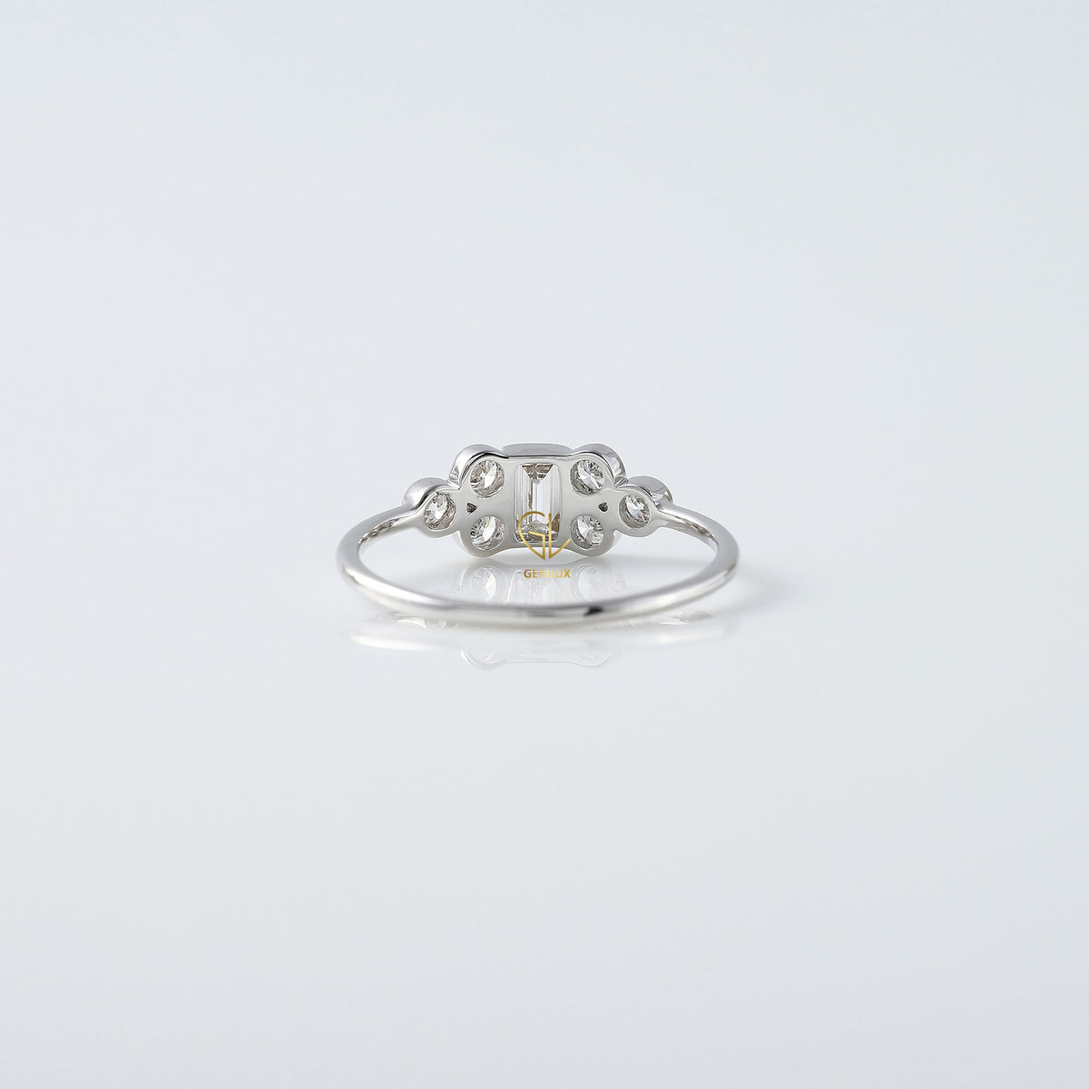 Emerald Cut Moissanite Seven Stone Ring - White Gold