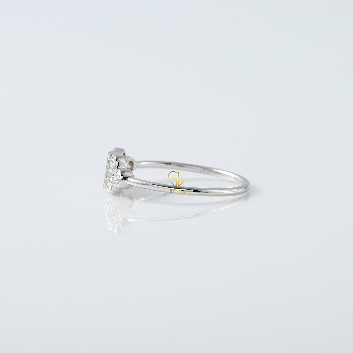 Emerald Cut Bezel Set Cluster Diamond Ring