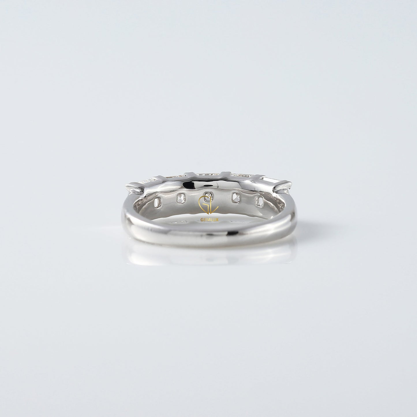 Five Stone Asscher Cut Moissanite Half Eternity Wedding Band