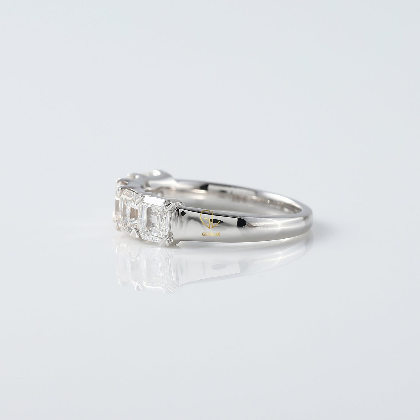 Five Stone Asscher Cut Lab Grown Diamond Half Eternity Wedding Band