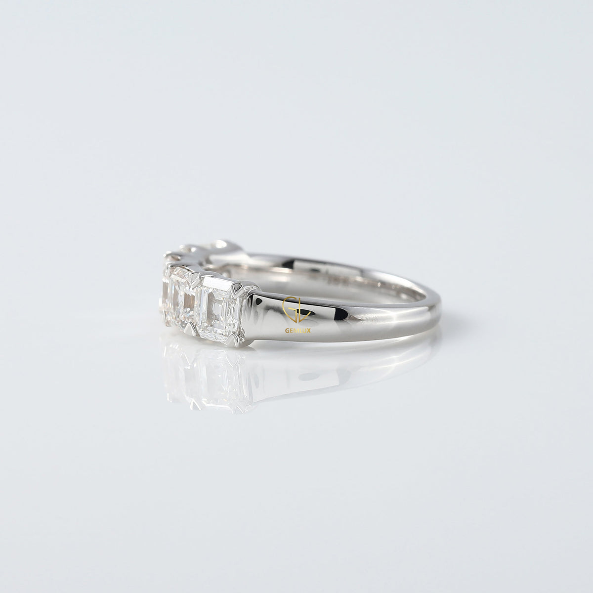 Five Stone Asscher Cut Moissanite Half Eternity Wedding Band