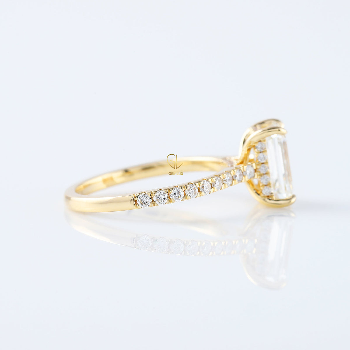 Emerald Cut Moissanite Solitaire With Accent Ring