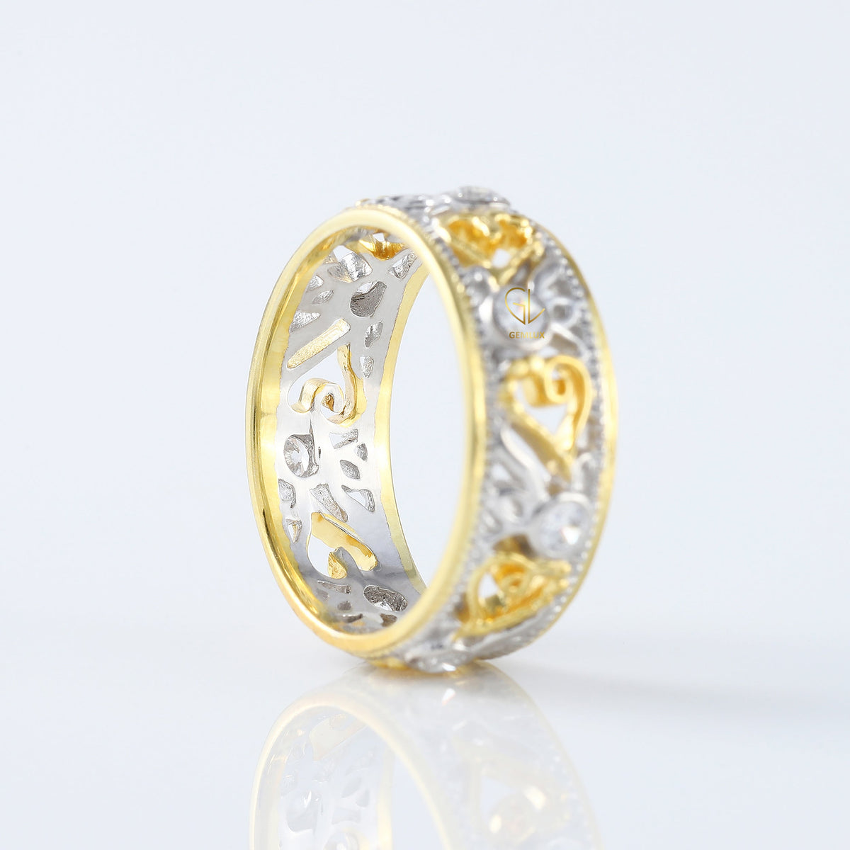 Vintage Art Deco Filigree Two Tone Wedding Band