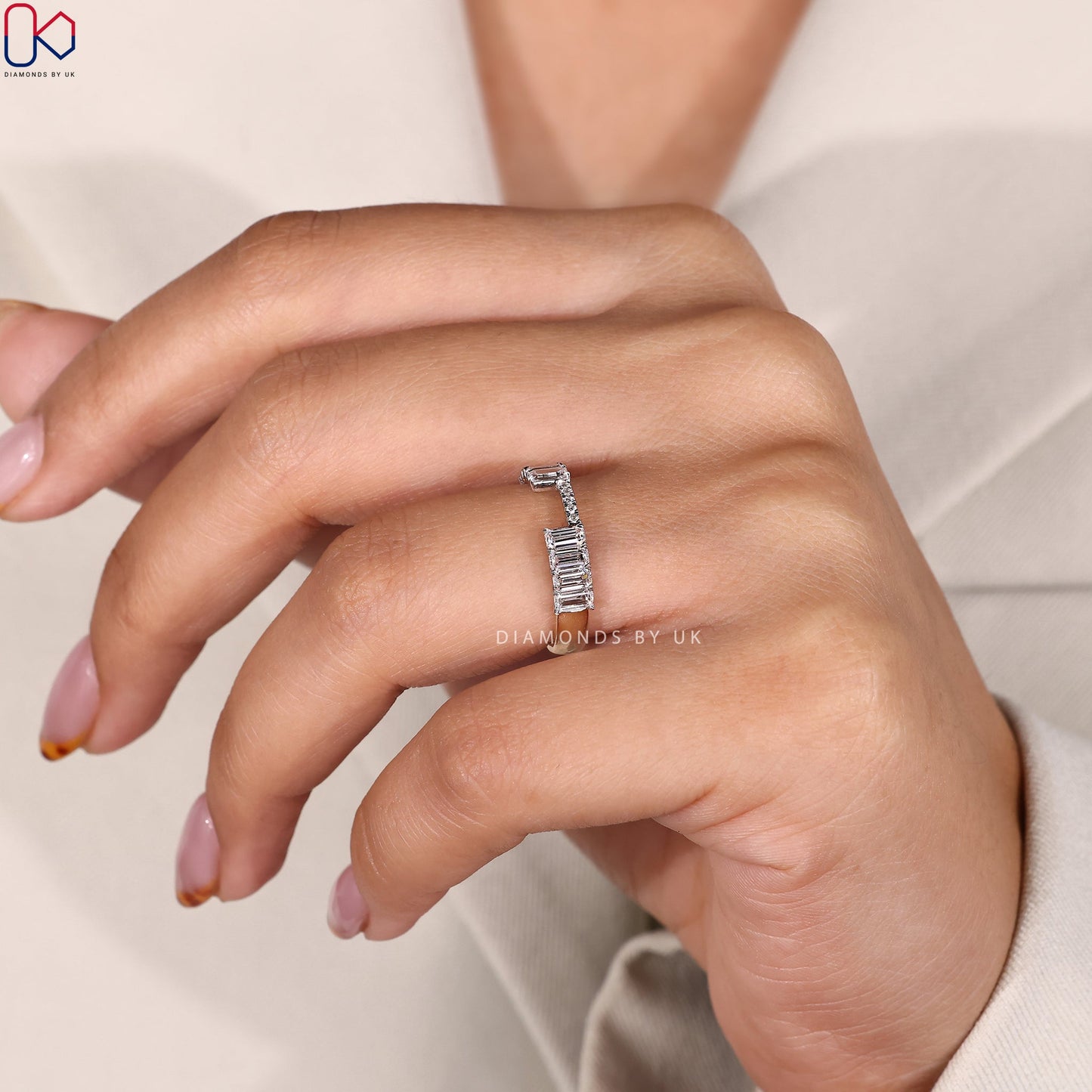 Emerald Cut Yellow And White Gold Wedding Band