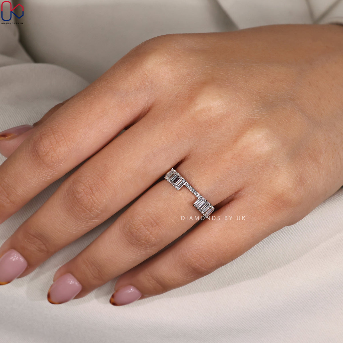 Emerald Cut Yellow And White Gold Wedding Band