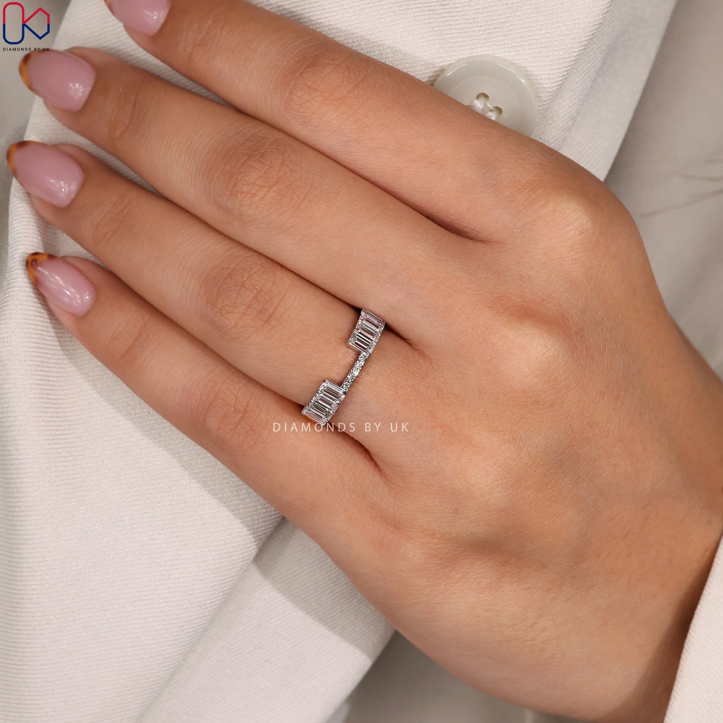 Emerald Cut Yellow And White Gold Wedding Band