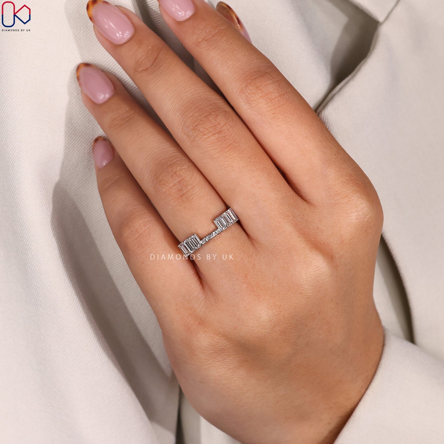 Emerald Cut Yellow And White Gold Wedding Band