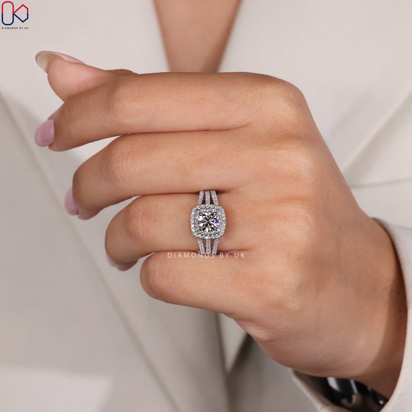 Double Halo Engagement Ring In Round Cut Diamond