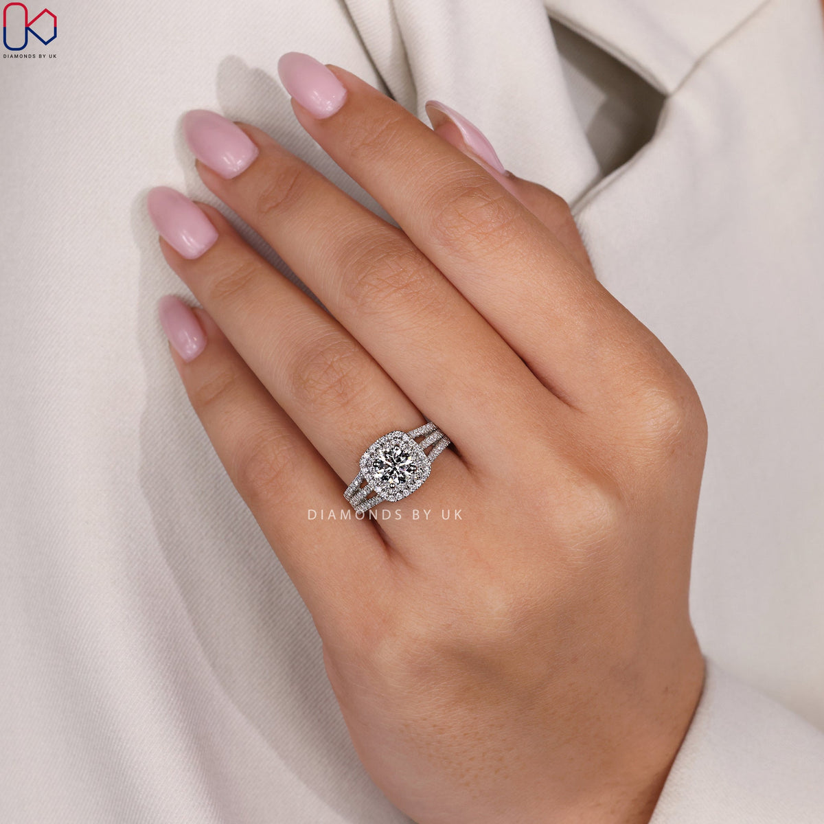 Double Halo Engagement Ring In Round Cut Diamond