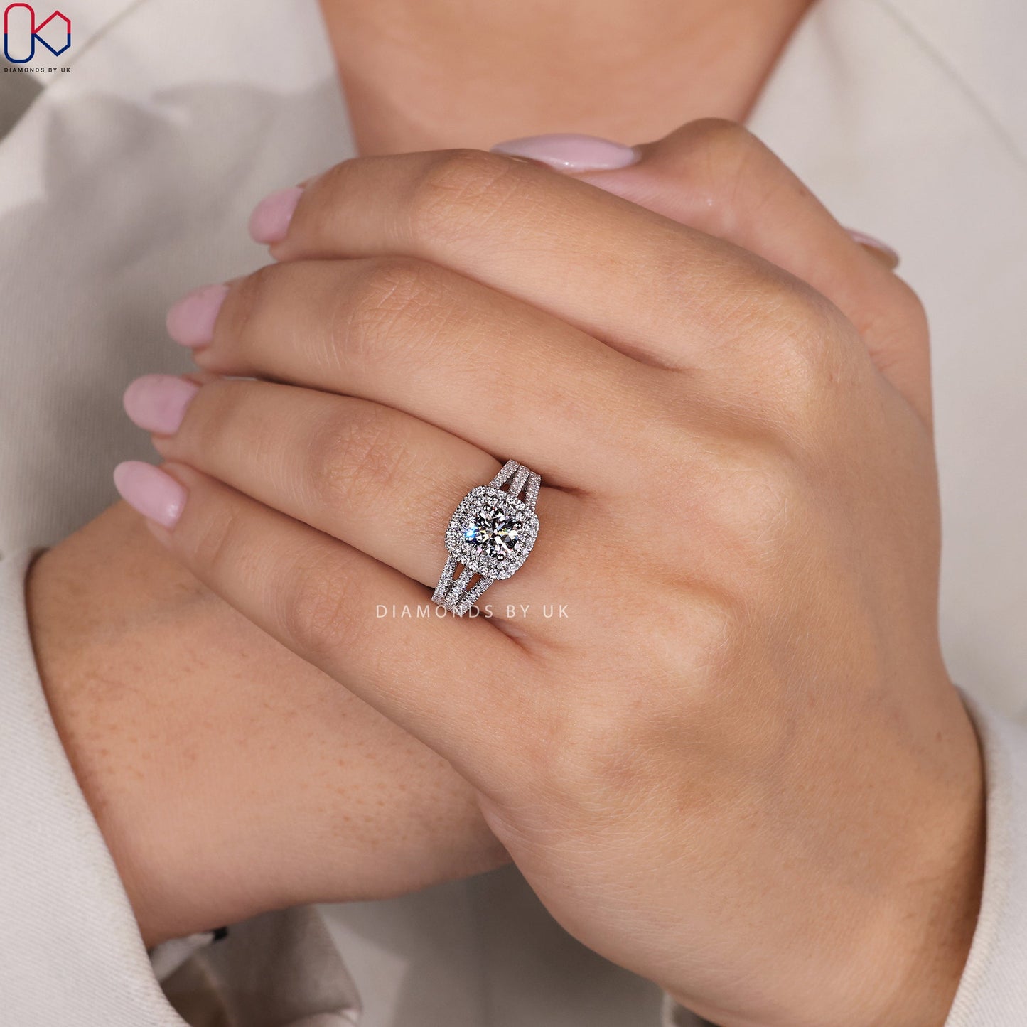 Double Halo Engagement Ring In Round Cut Diamond