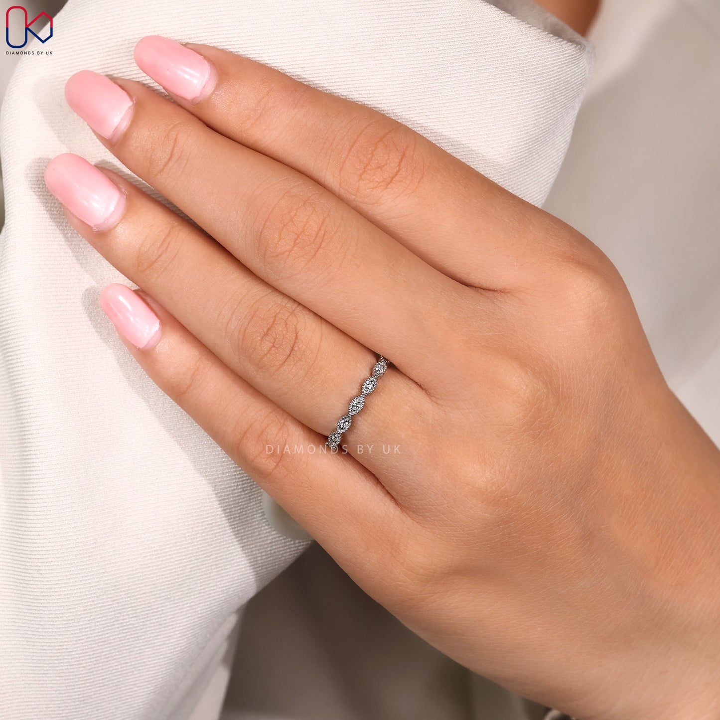 Round Diamond Half Eternity Milgrain Wedding Band