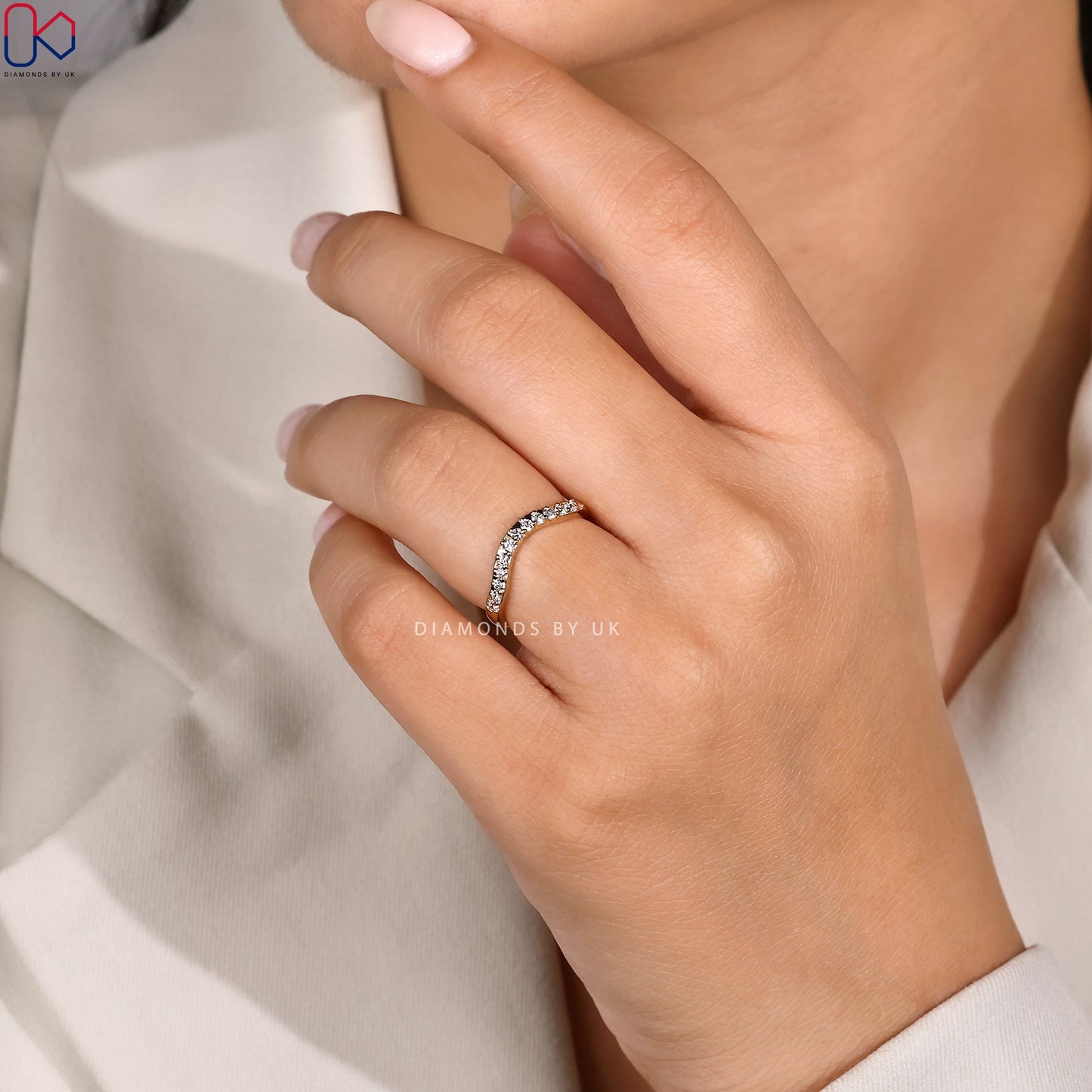 Round Diamond Wedding Band In Curvy Style