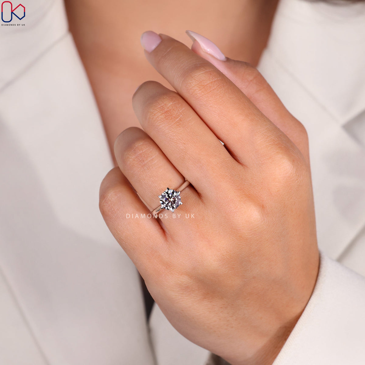 Round Diamond Hidden Halo In Cathedral Setting Ring