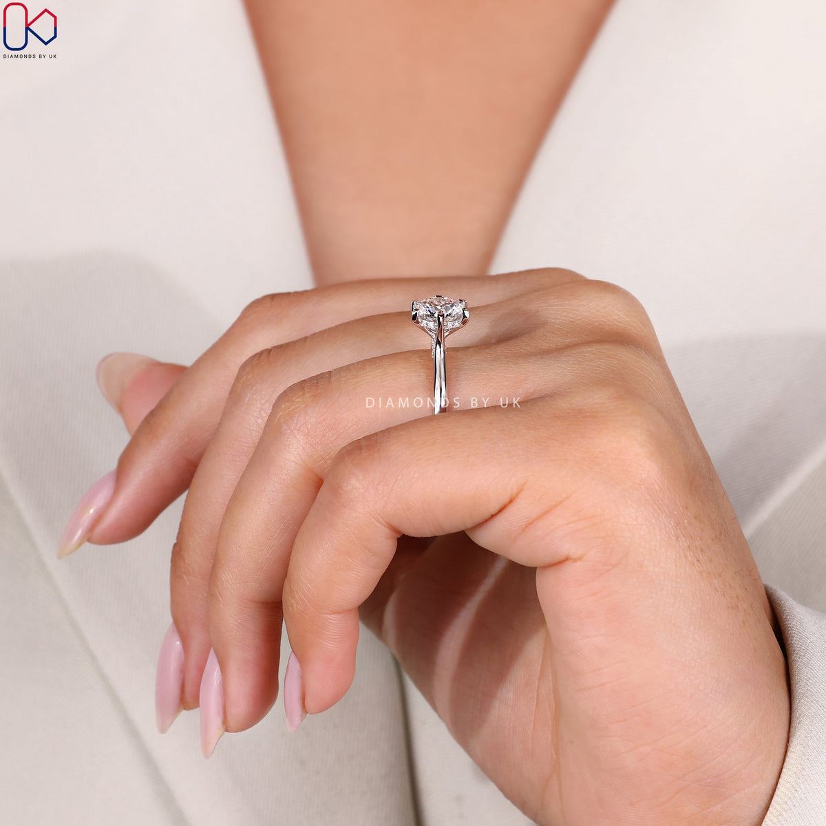 Round Diamond Hidden Halo In Cathedral Setting Ring