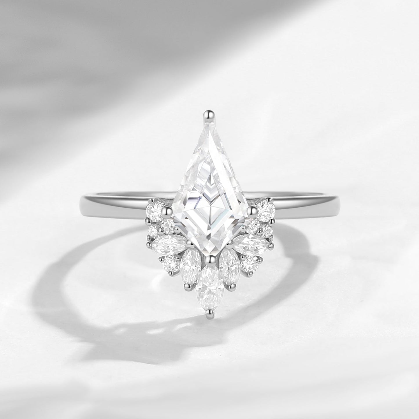 Kite Cut Moissanite Cluster Engagement Ring