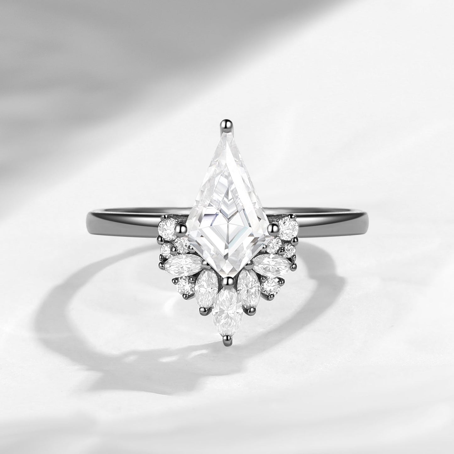 Kite Cut Moissanite Cluster Engagement Ring