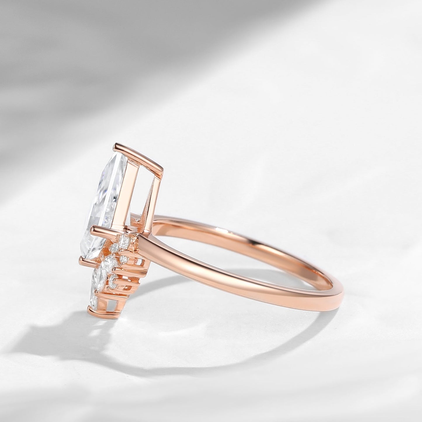Kite Cut Moissanite Cluster Engagement Ring