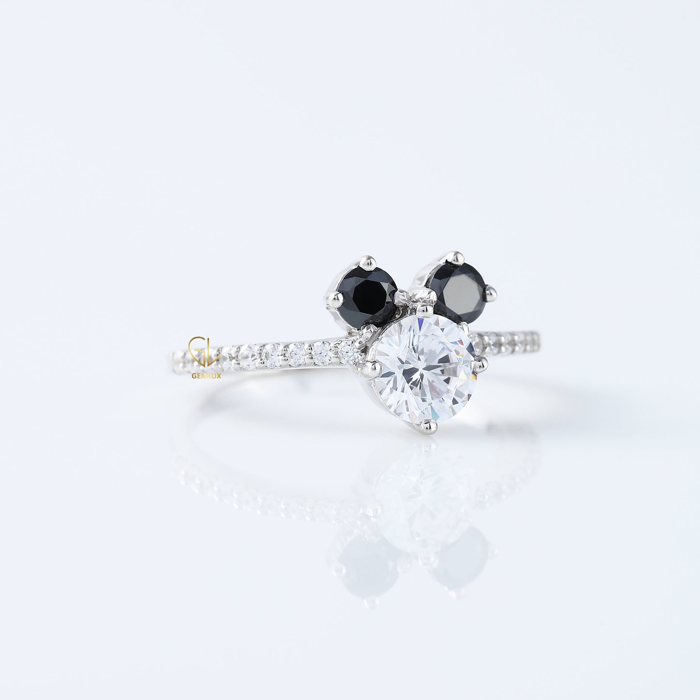 Round Moissanite Three Stone Mickey Mouse Ring