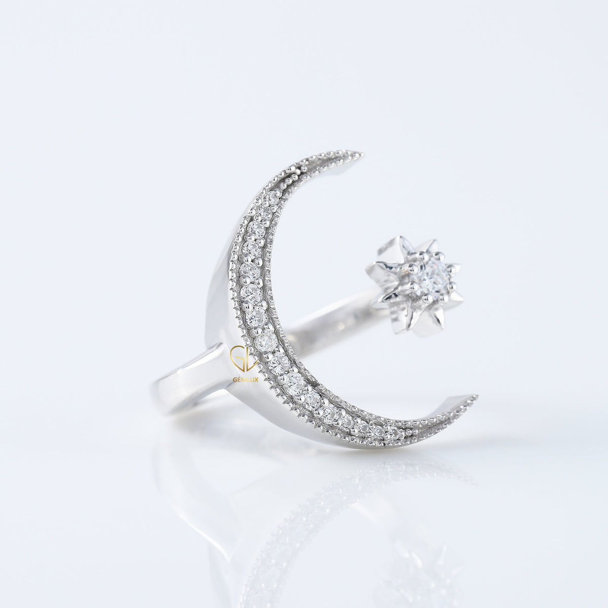 Open Cuff Lab Grown Diamond Moon Star Celestial Ring