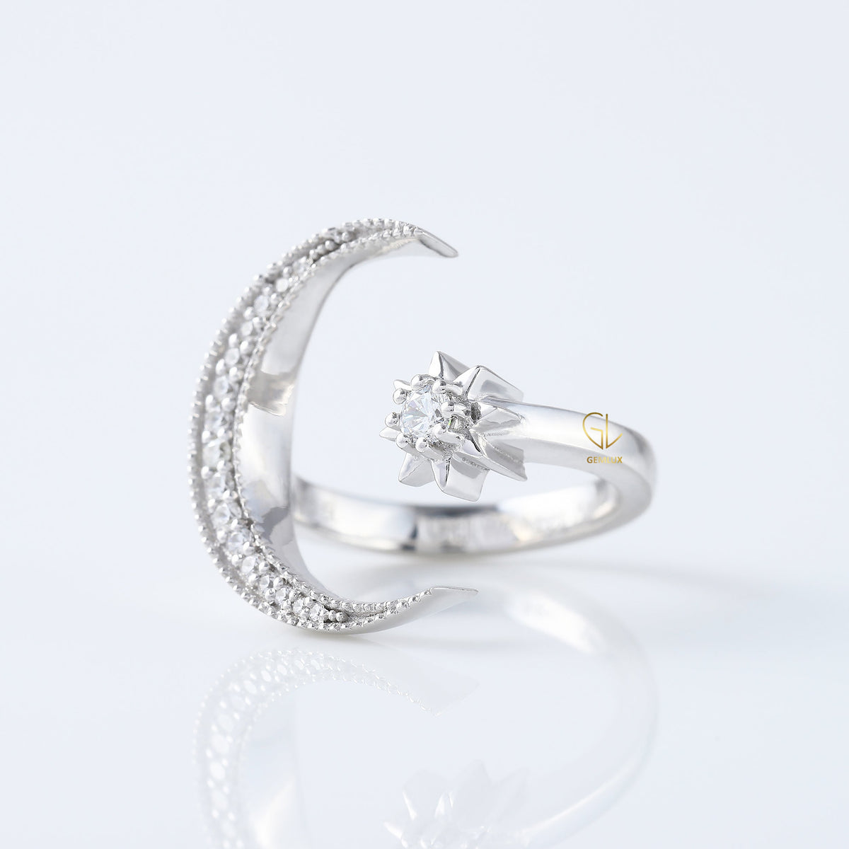 Open Cuff Lab Grown Diamond Moon Star Celestial Ring