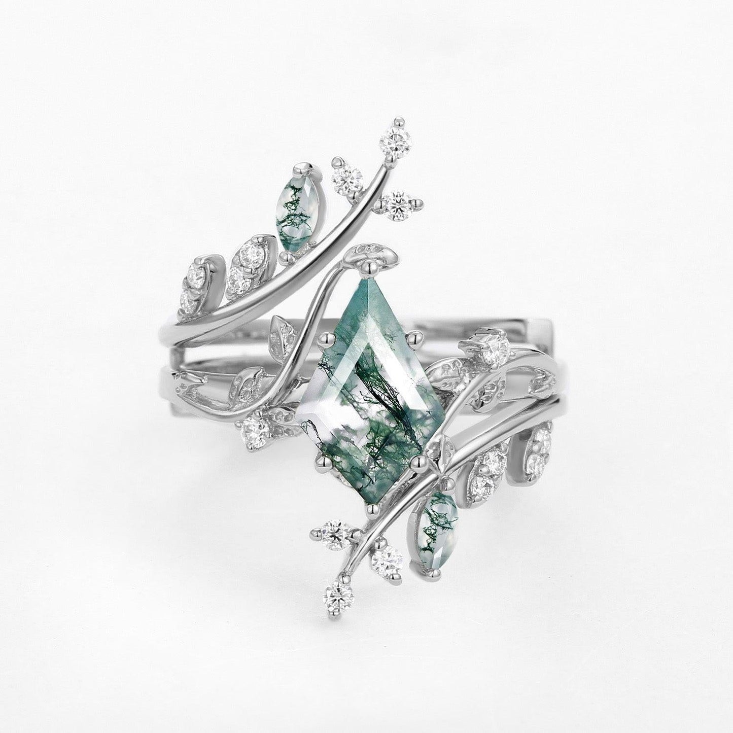 Elara’s Bower | Kite Cut Moss Agate Cage Leafy Bridal Set 2pcs