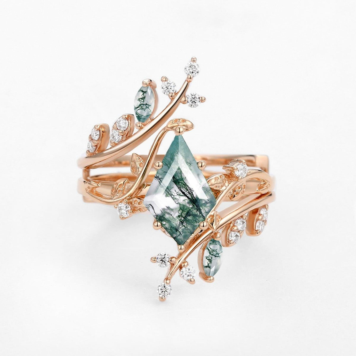Elara’s Bower | Kite Cut Moss Agate Cage Leafy Bridal Set 2pcs