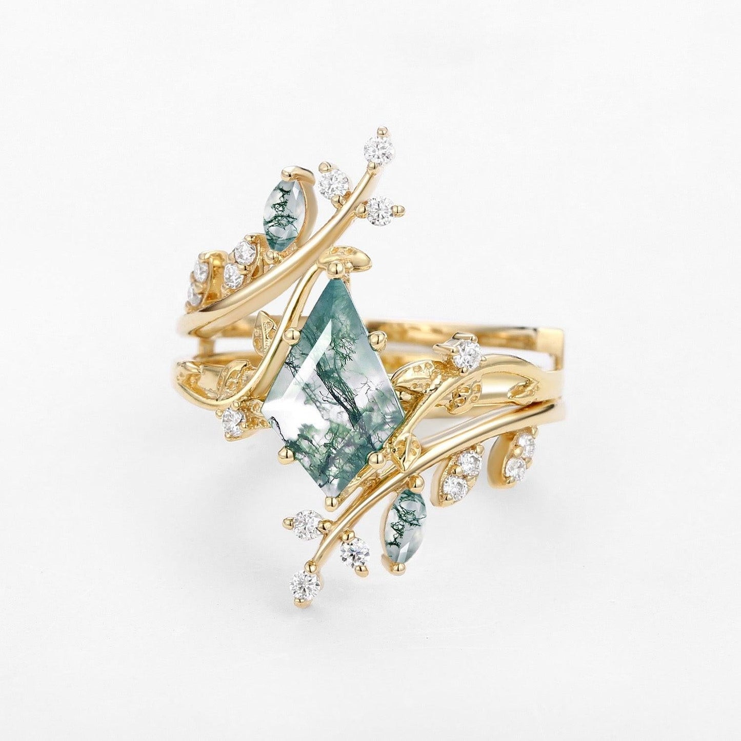 Elara’s Bower | Kite Cut Moss Agate Cage Leafy Bridal Set 2pcs