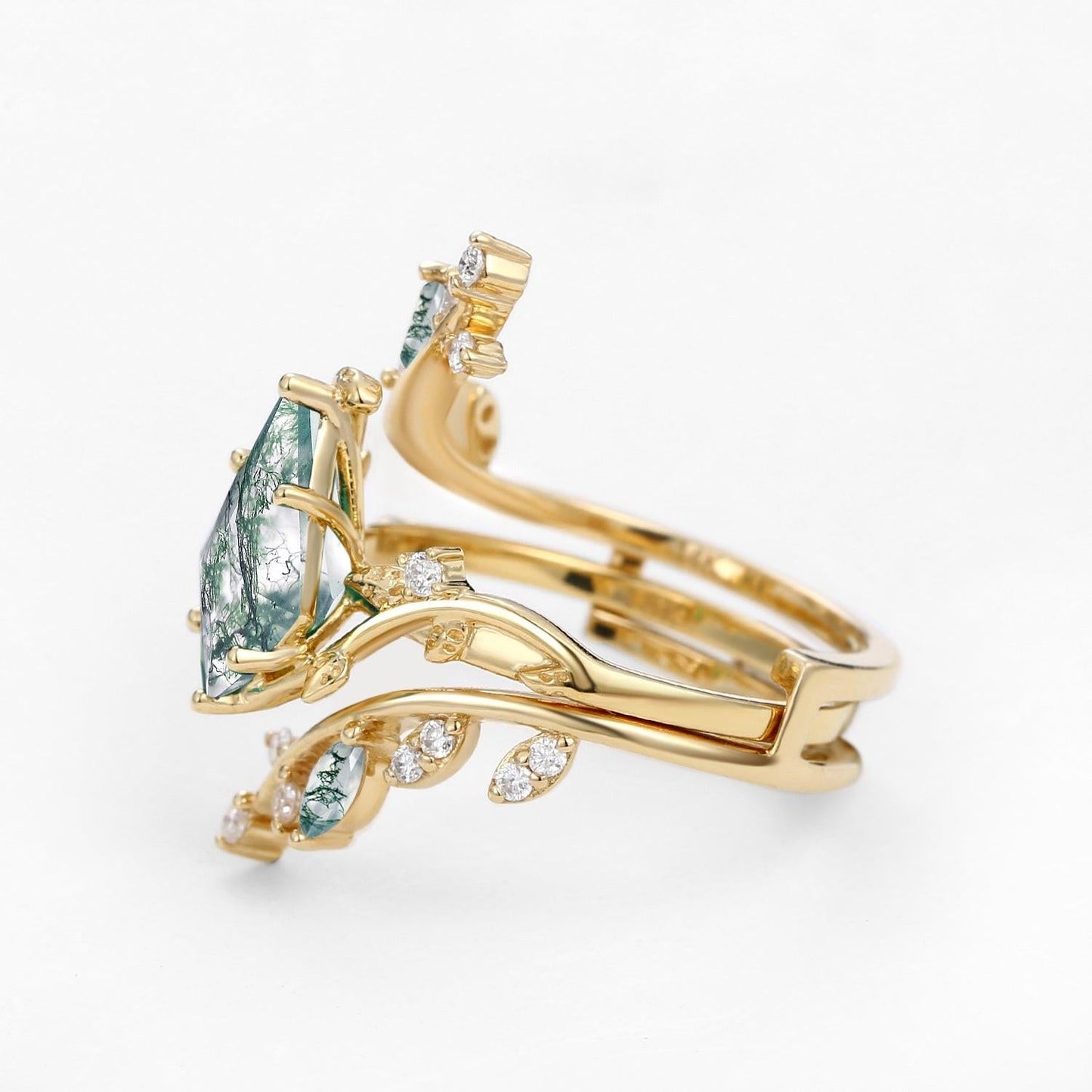 Elara’s Bower | Kite Cut Moss Agate Cage Leafy Bridal Set 2pcs
