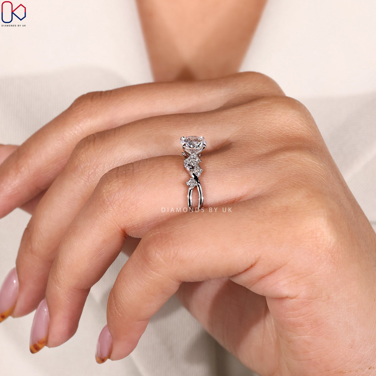 Nature Inspired Round Cut Engagement Ring