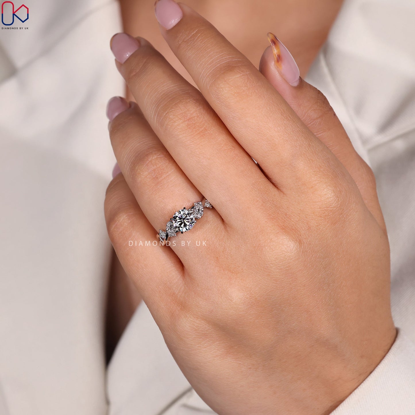 Nature Inspired Round Cut Engagement Ring