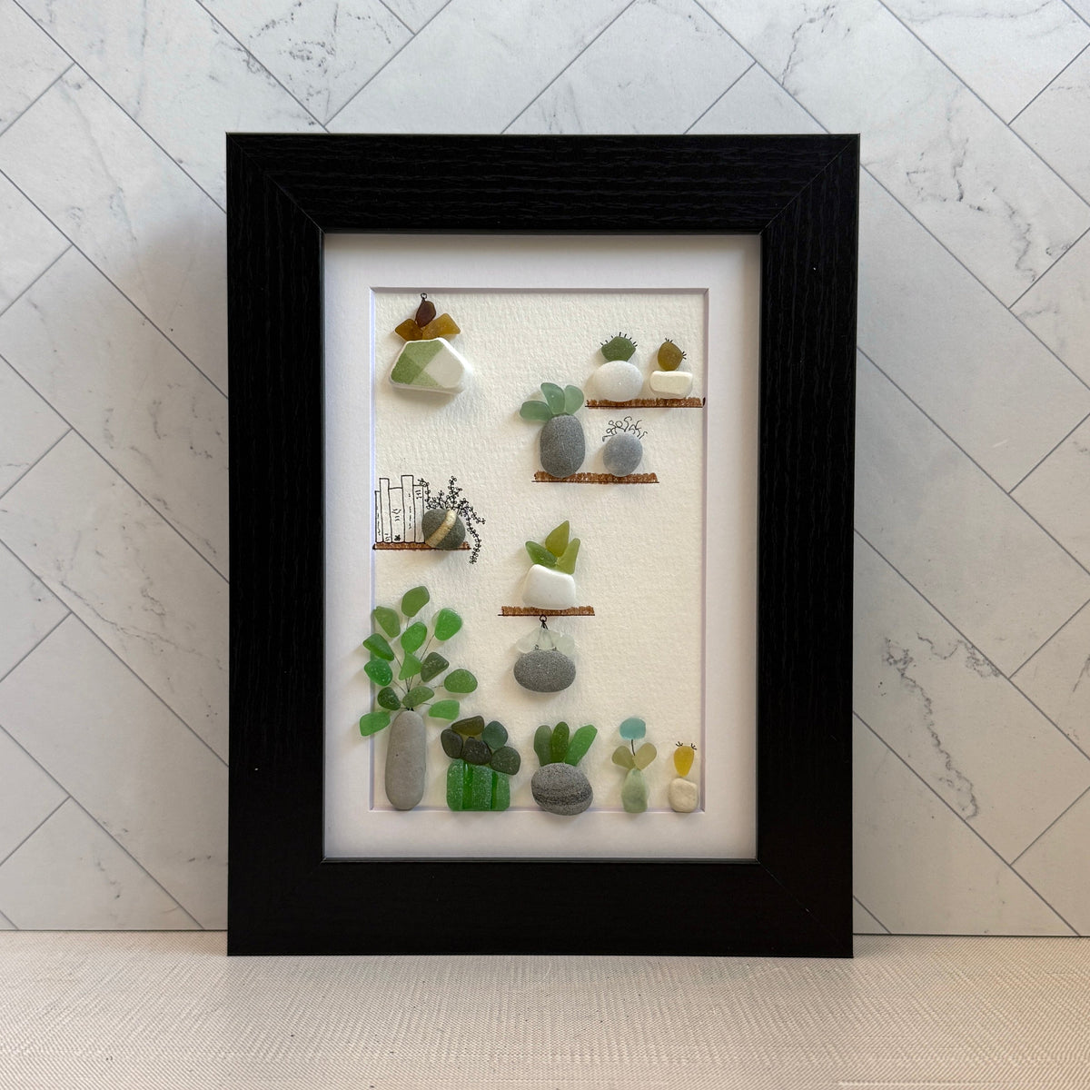 Plant Collection Sea Glass Art| Framed 5x7 Wall Decor | Handmade Beach Gift for the Plant Lover