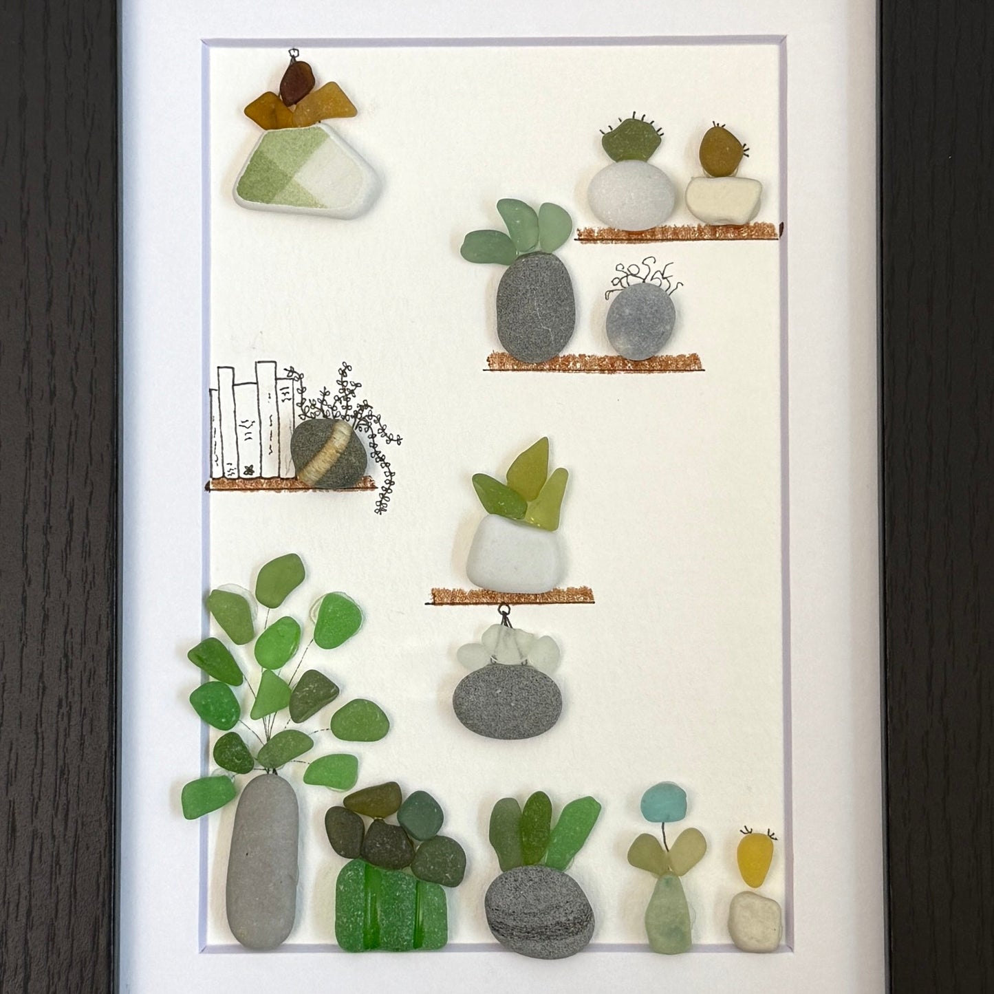 Plant Collection Sea Glass Art| Framed 5x7 Wall Decor | Handmade Beach Gift for the Plant Lover