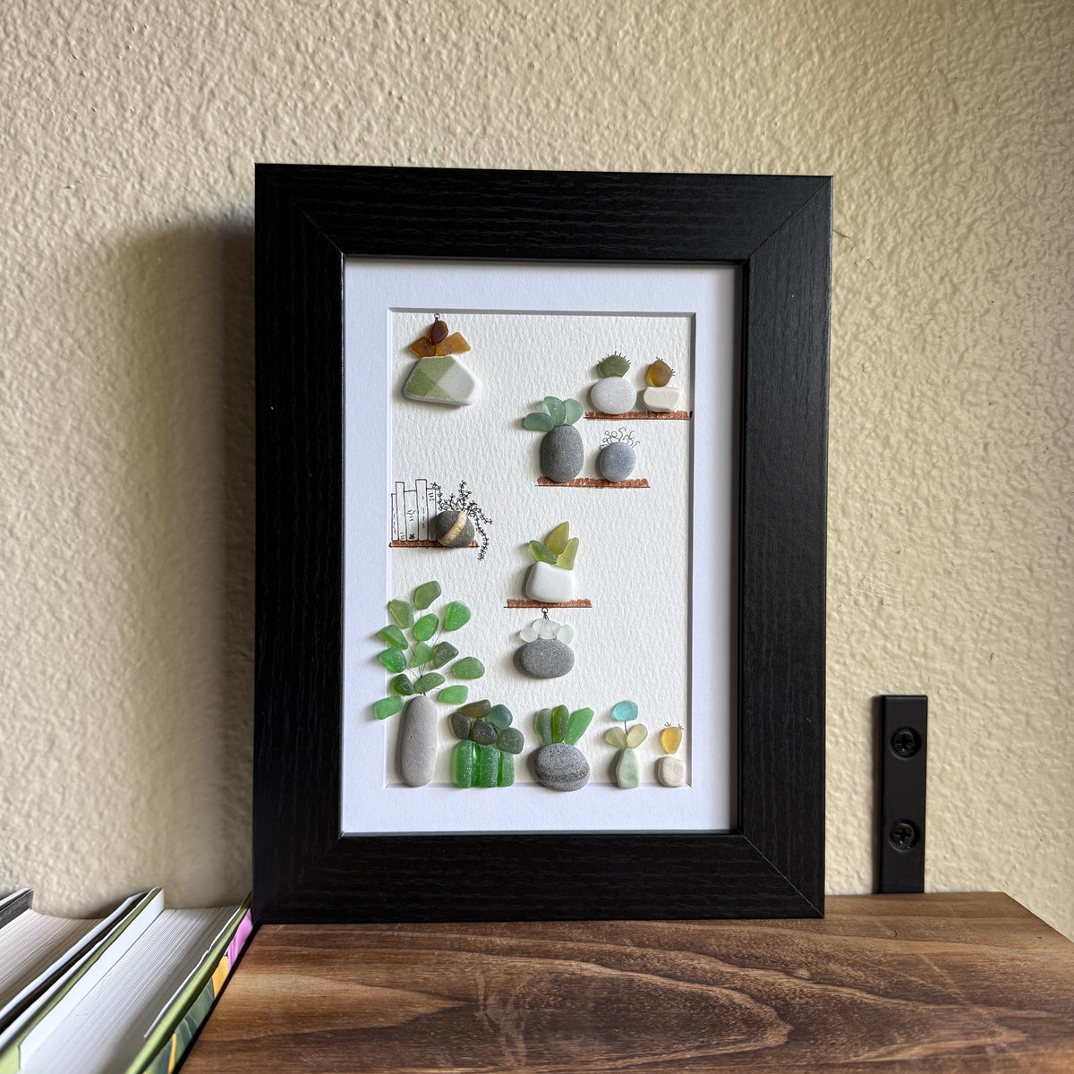 Plant Collection Sea Glass Art| Framed 5x7 Wall Decor | Handmade Beach Gift for the Plant Lover