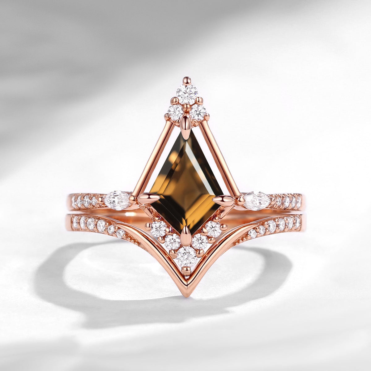 Cluster Kite Cut Natural Smokey Quartz Chevron Bridal Set 2pcs