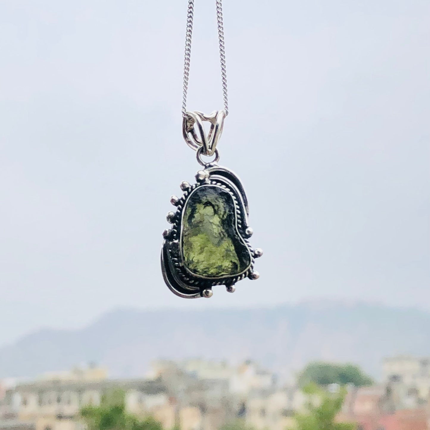 Rough Moldavite Gemstone Pendant, 925 Solid Sterling Silver Handmade Designer Pendant, 100% Natural Moldavite Gemstone Pendant Gift For Her