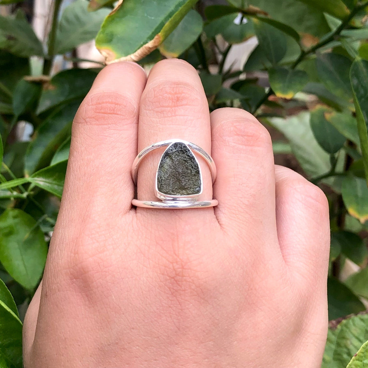 Natural Raw Moldavite Ring, 925 Solid Sterling Silver Czech Republic Raw Gemstone Handmade Jewelry Ring Gift For Her