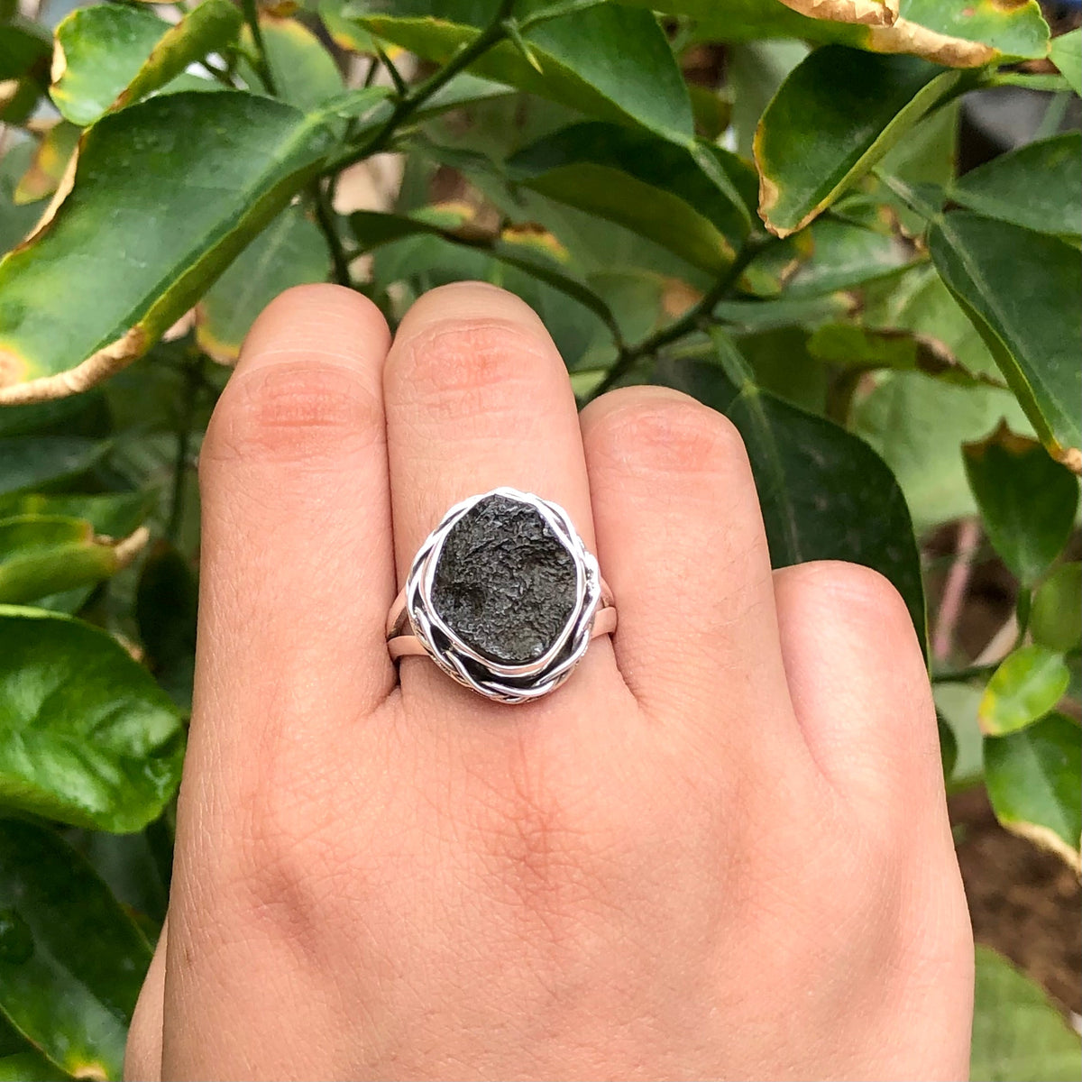 Moldavite Ring,925 Solid Sterling Silver Ring, Raw Stone Moldavite, Genuine Czech Republic Moldavite Gemstone Ring, Gift For Mom