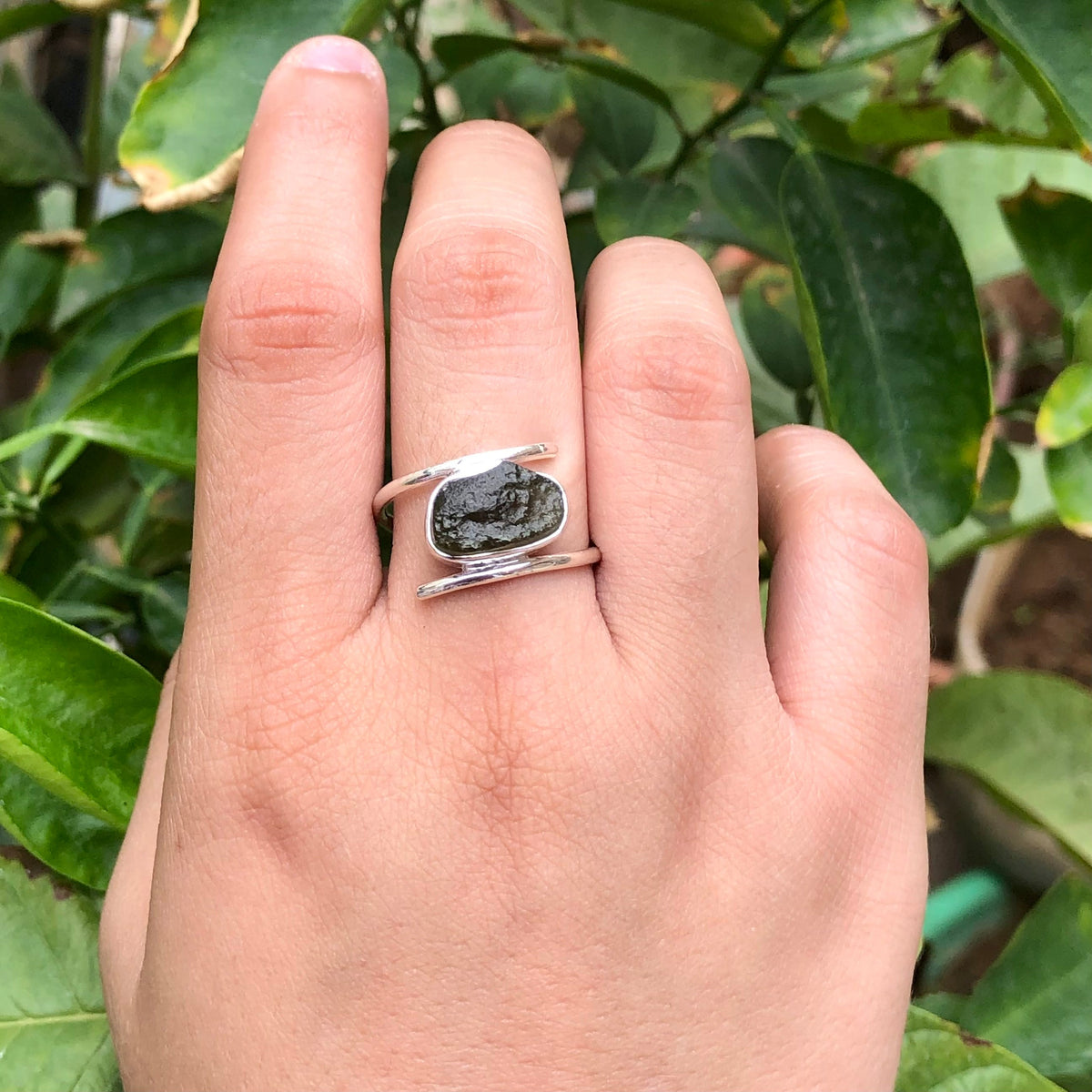 Natural Raw Moldavite Ring, 925 Solid Sterling Silver Czech Republic Raw Gemstone Handmade Jewelry Ring Gift For Her