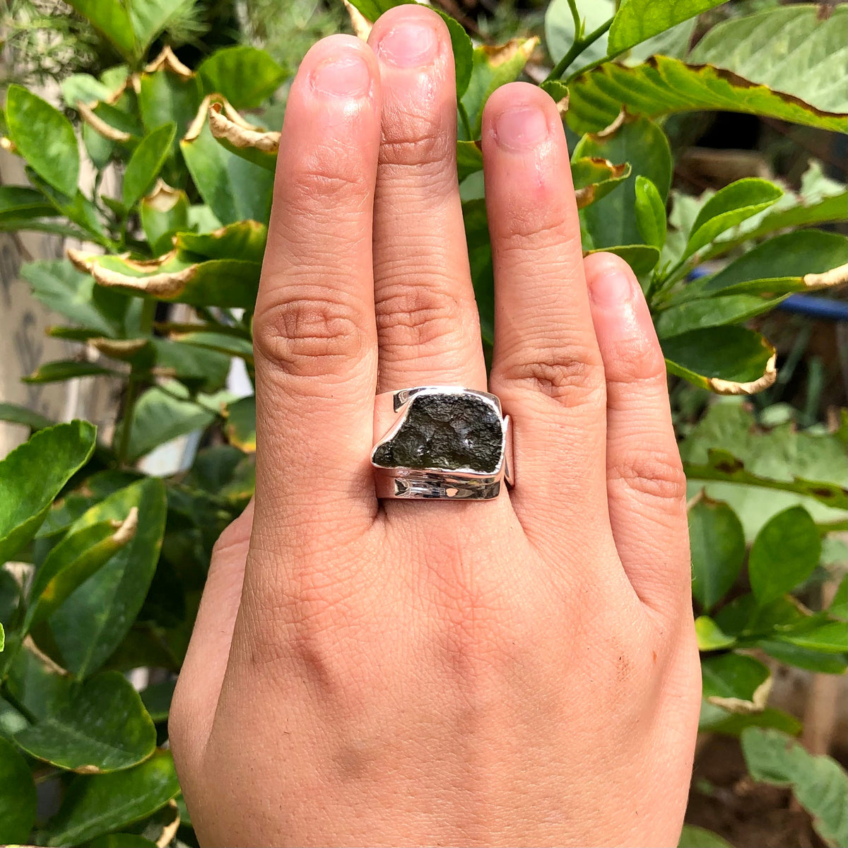 Natural Raw Moldavite Ring, 925 Solid Sterling Silver Czech Republic Raw Gemstone Handmade Jewelry Ring Gift For Her