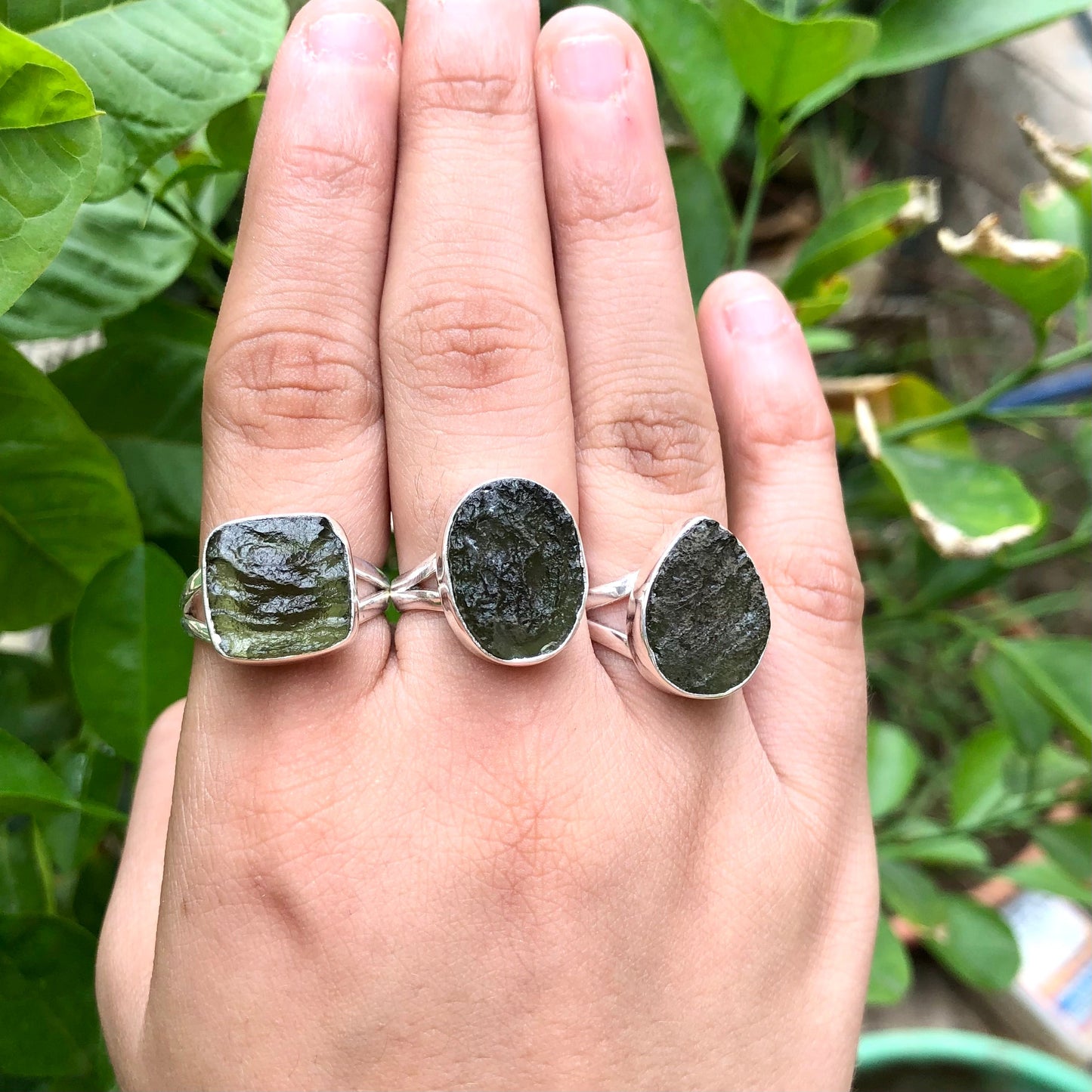 Natural Raw Moldavite Ring, 925 Solid Sterling Silver Czech Republic Raw Gemstone Handmade Jewelry Ring Gift For Her