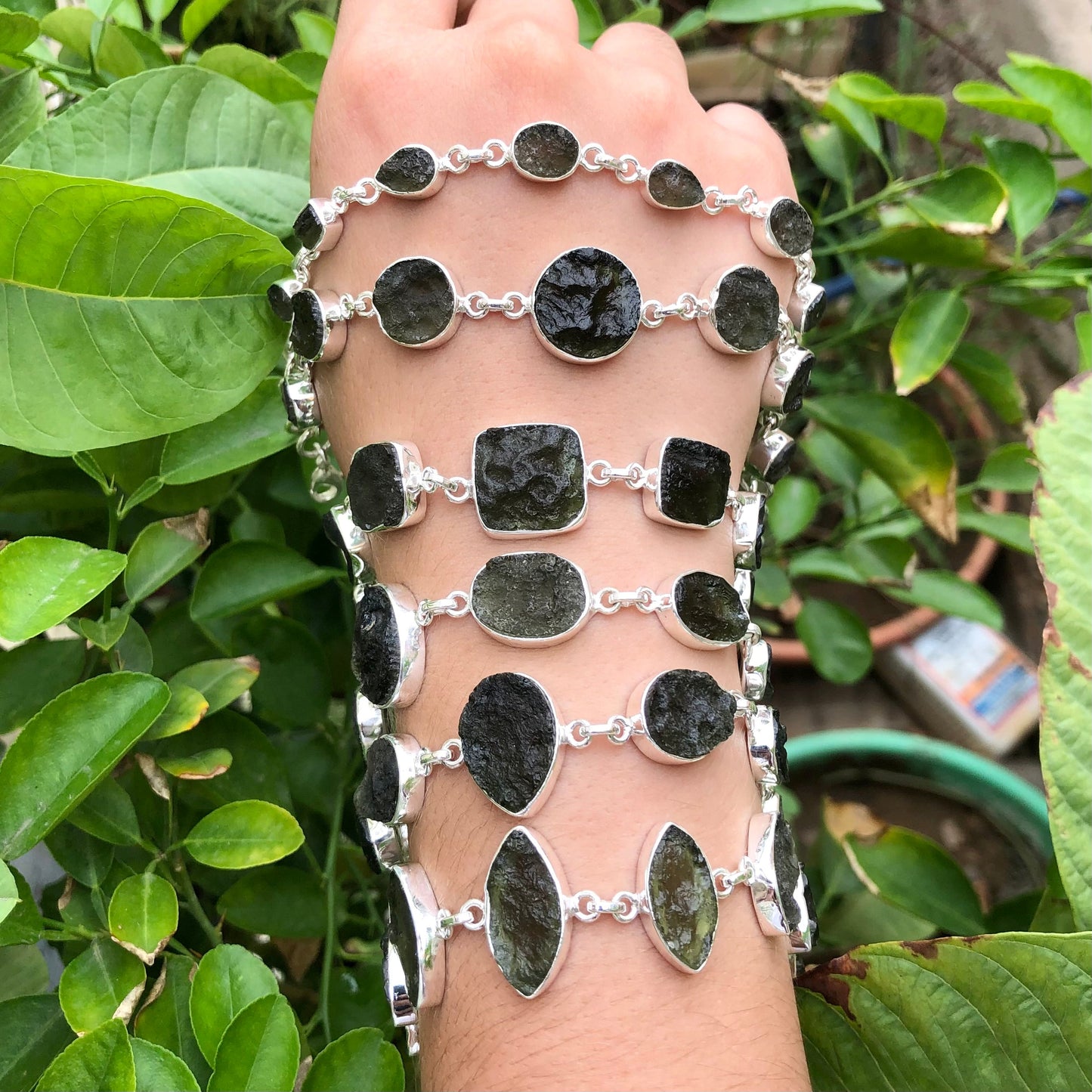 Genuine Moldavite Bracelet, 925 Sterling Silver Handmade Adjustable Women's Bracelet, Moldavite Silver Bracelet, Gift For Mom&nbsp;