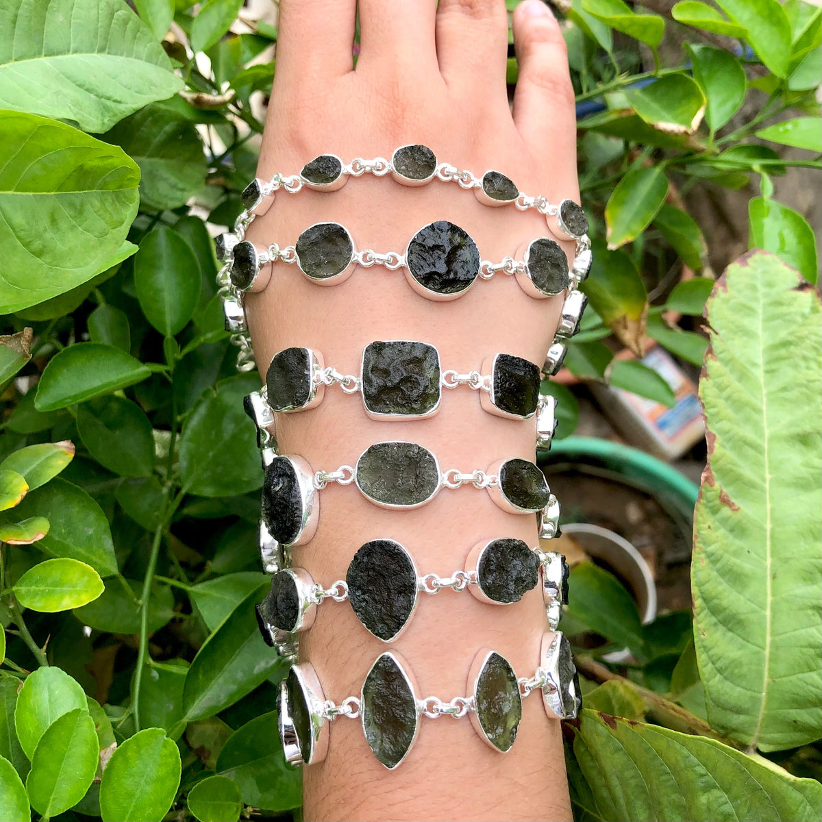 Genuine Moldavite Bracelet, 925 Sterling Silver Handmade Adjustable Women's Bracelet, Moldavite Silver Bracelet, Gift For Mom&nbsp;