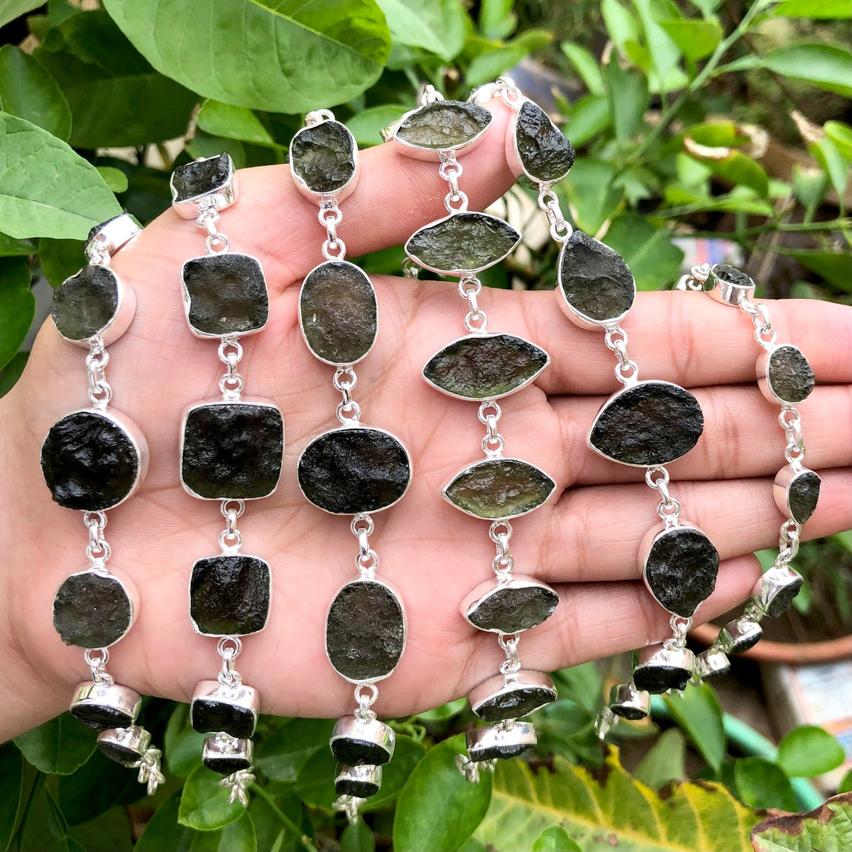 Genuine Moldavite Bracelet, 925 Sterling Silver Handmade Adjustable Women's Bracelet, Moldavite Silver Bracelet, Gift For Mom&nbsp;