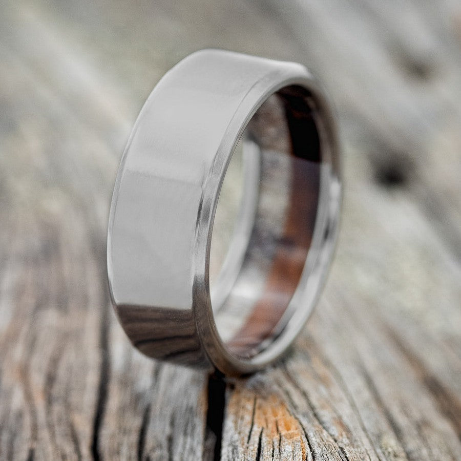 "Hyperion" - Antler and Wood Lined Wedding Band - Titanium (8mm) - Size 8